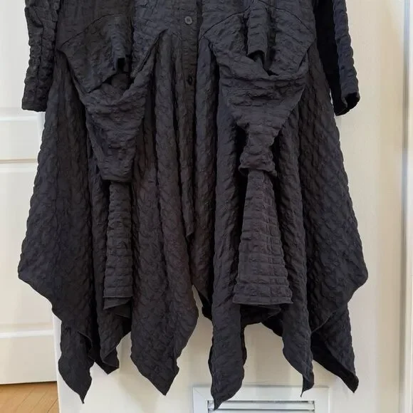 HEYDARI Nopj4149 Asymmetrical Handkerchief Hem Textured Black Jacket  M NWOT - Picture 7 of 16